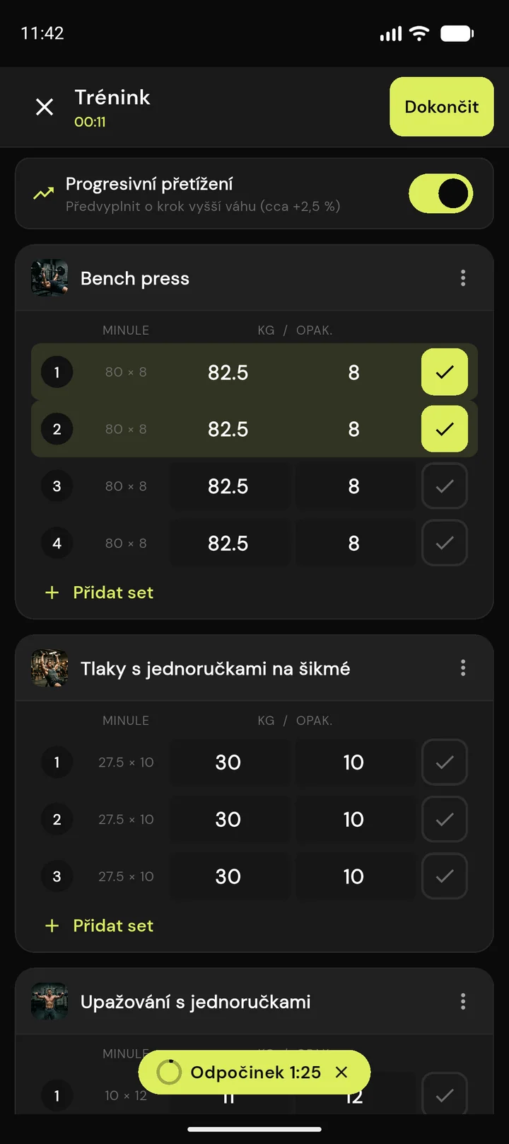 FitProgress rychlé zaznamenávání sérií