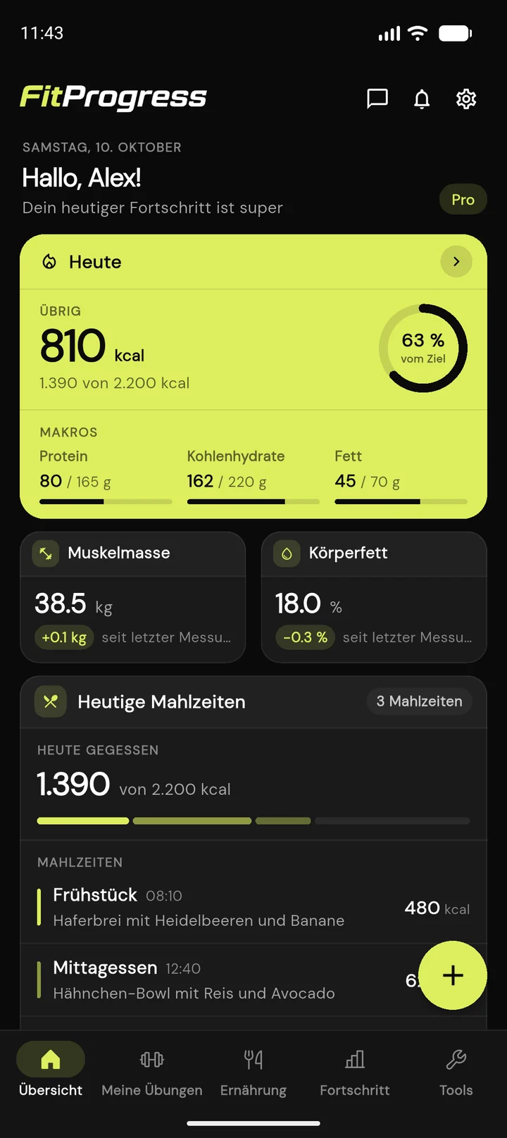 FitProgress App - Tagesübersicht