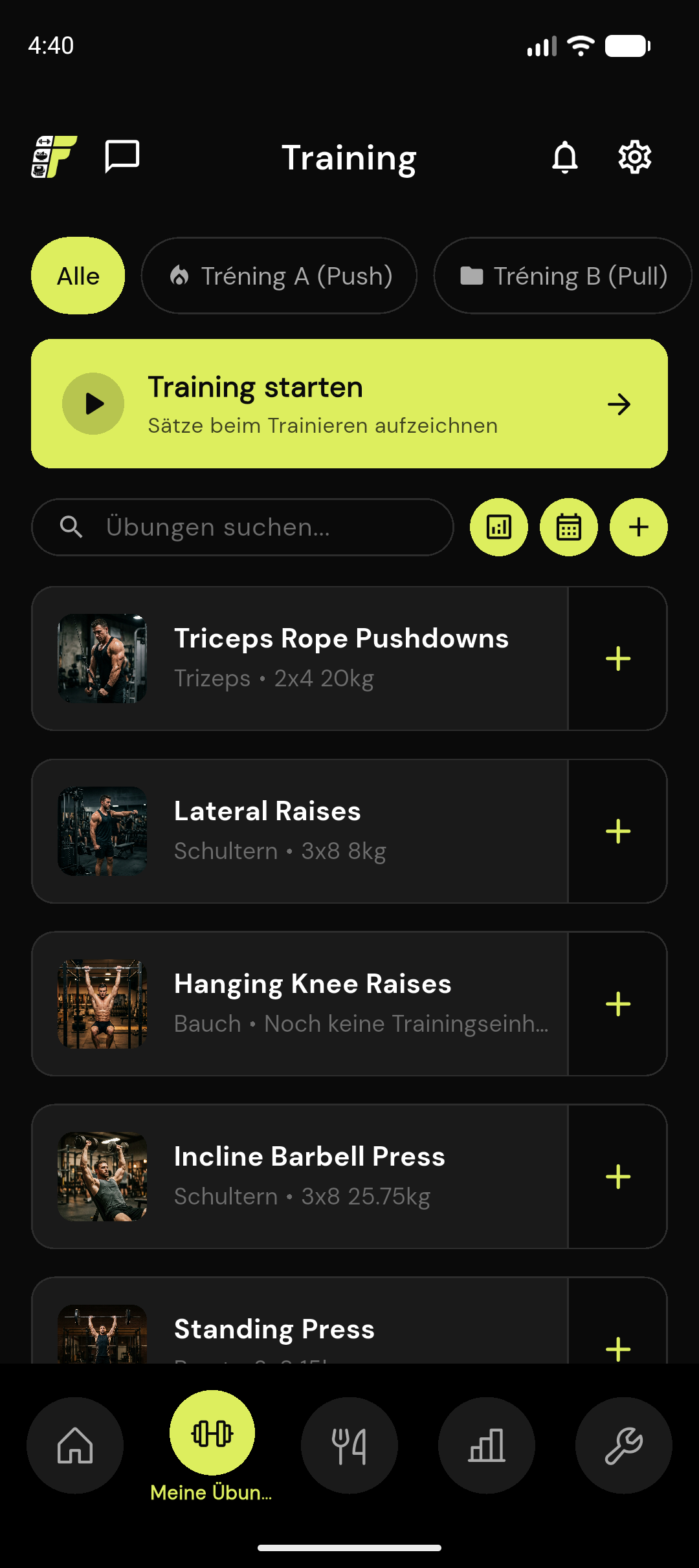 FitProgress App — Trainingsansicht