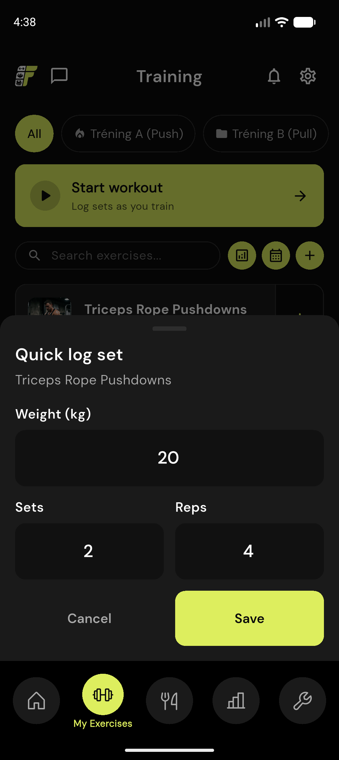 FitProgress quick set logging
