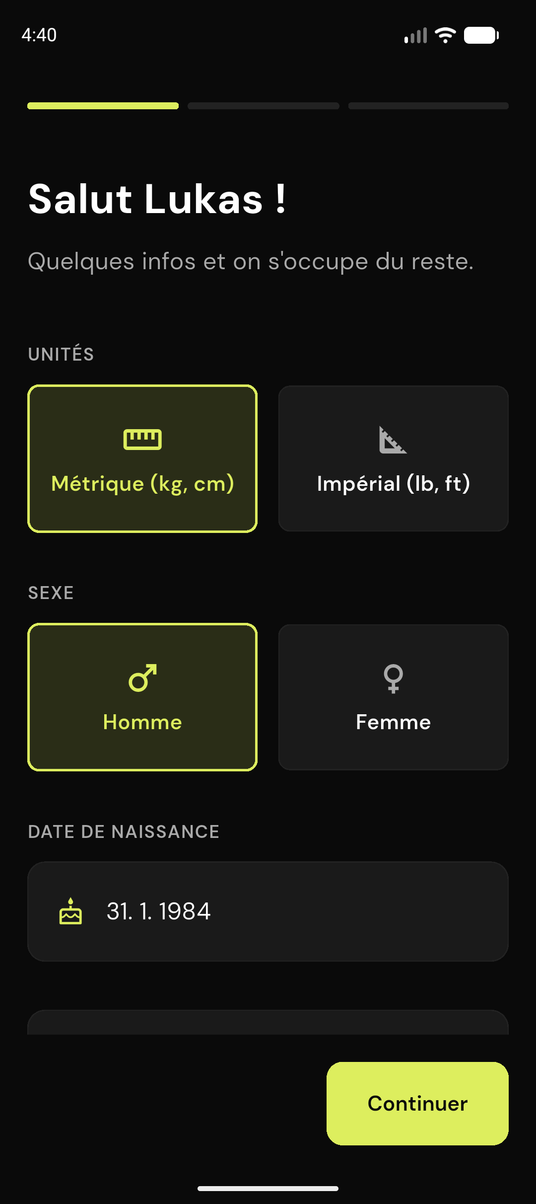 Onboarding personnalisé