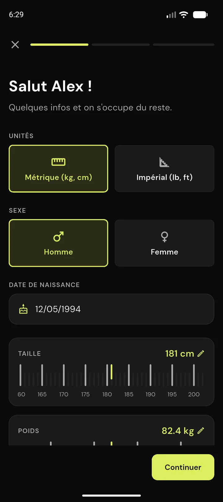Onboarding personnalisé
