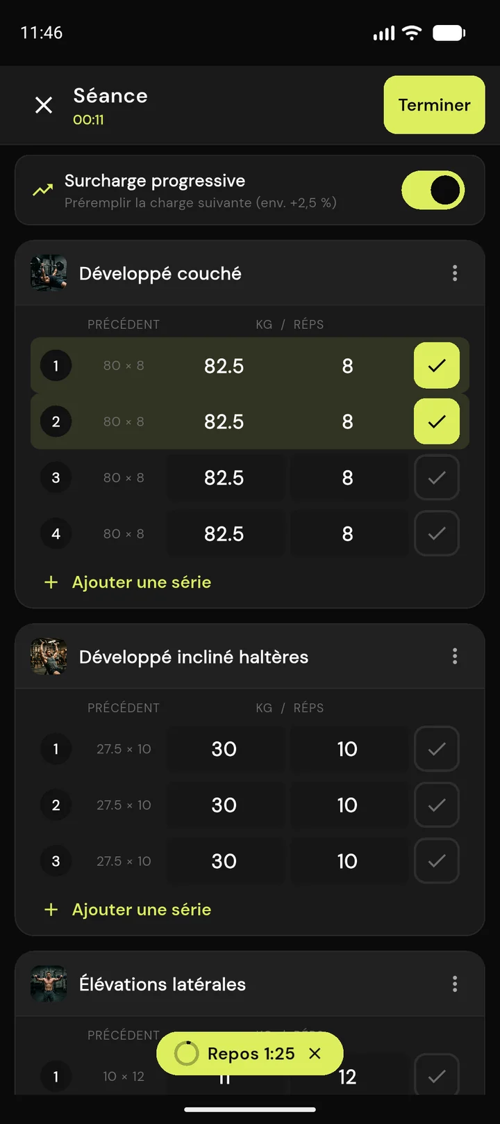 Saisie rapide des séries FitProgress