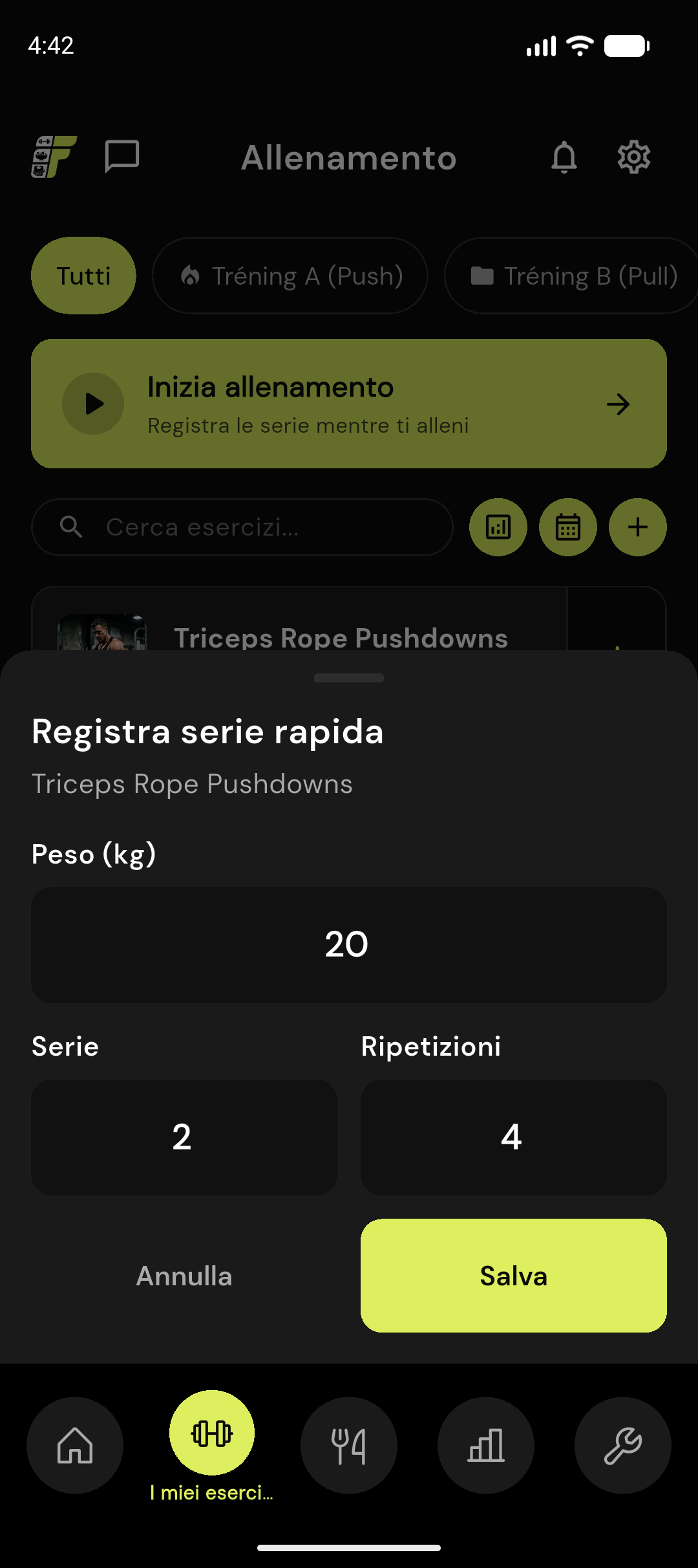 Registrazione rapida delle serie FitProgress