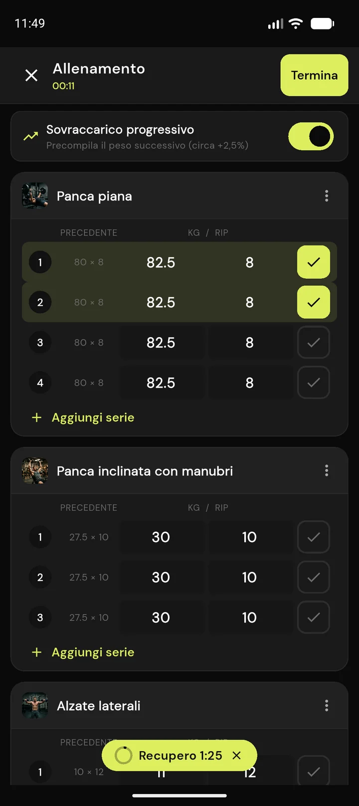 Registrazione rapida delle serie FitProgress