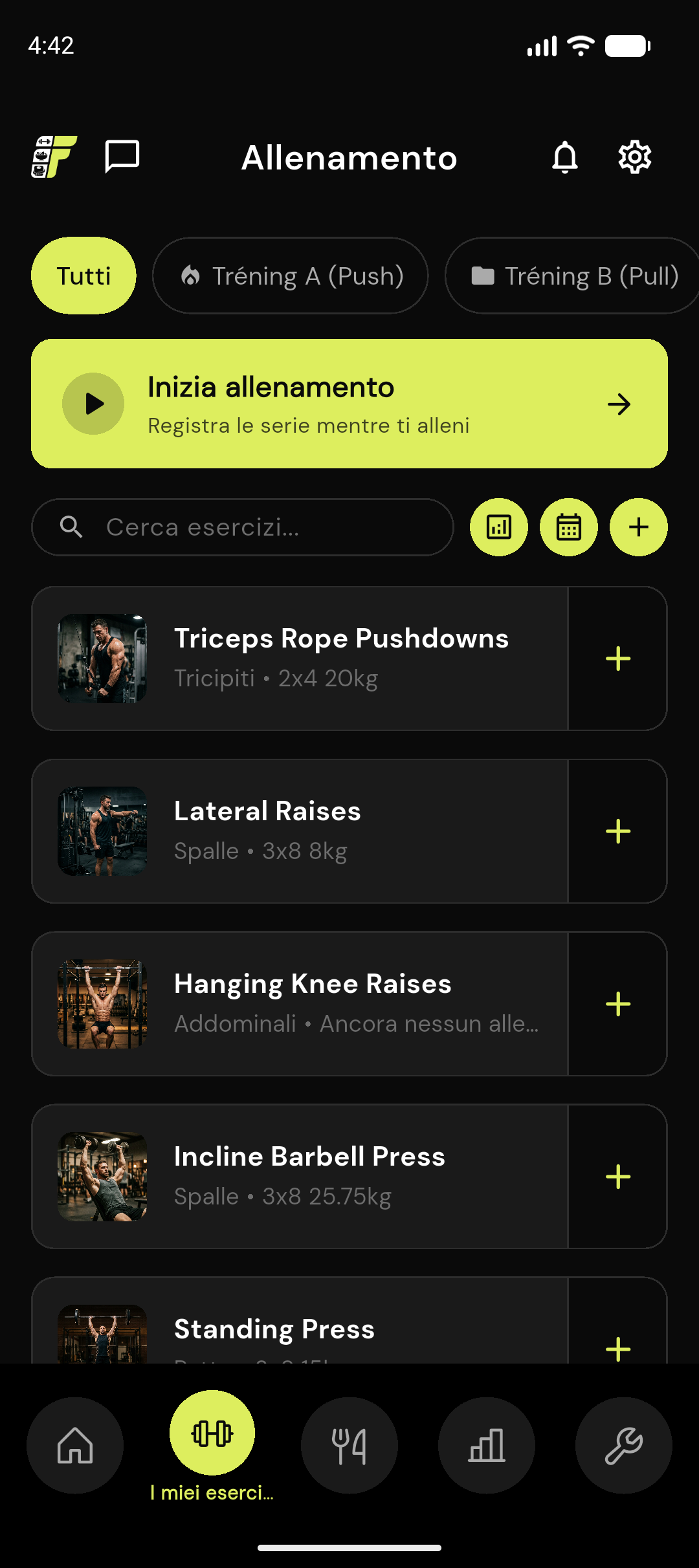 App FitProgress — schermata allenamento