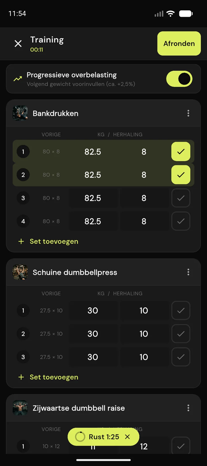 FitProgress snelle set-logging