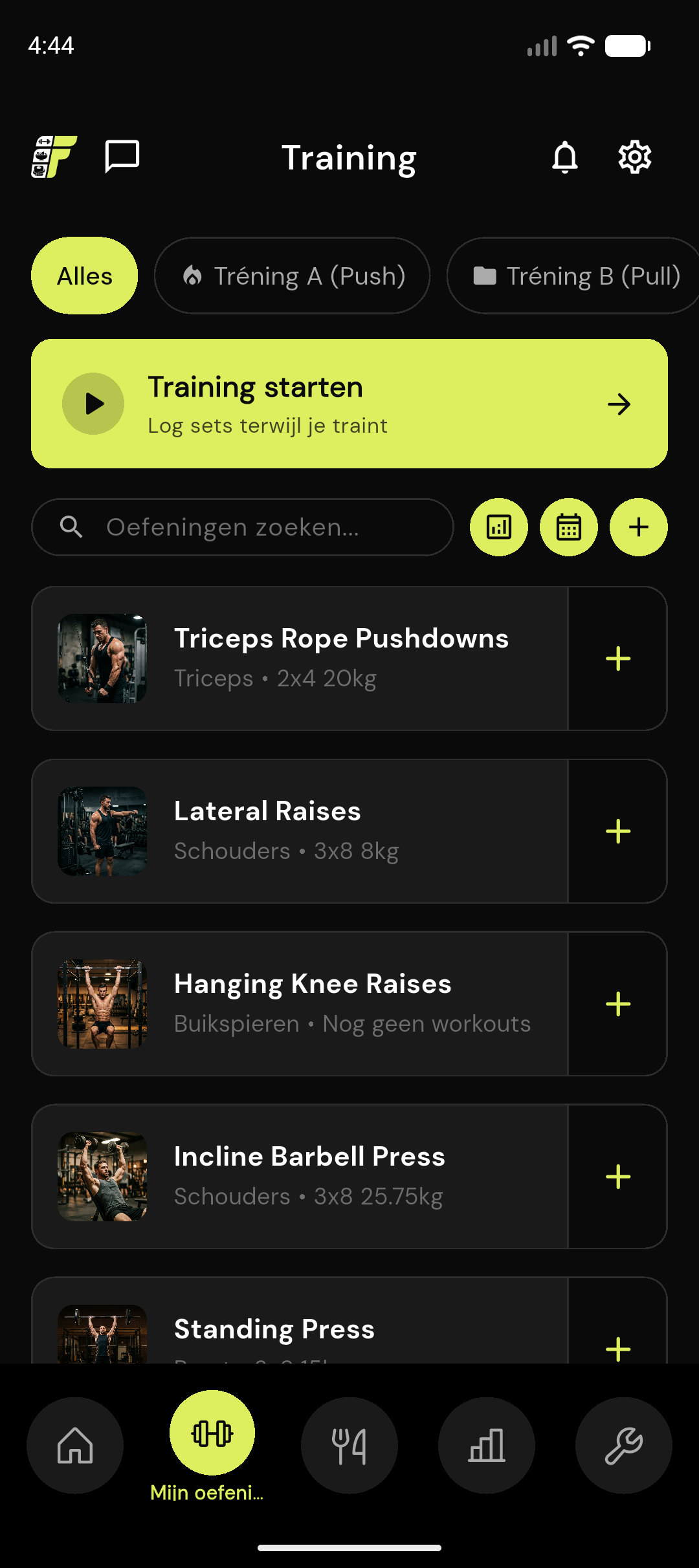 FitProgress app — trainingsscherm