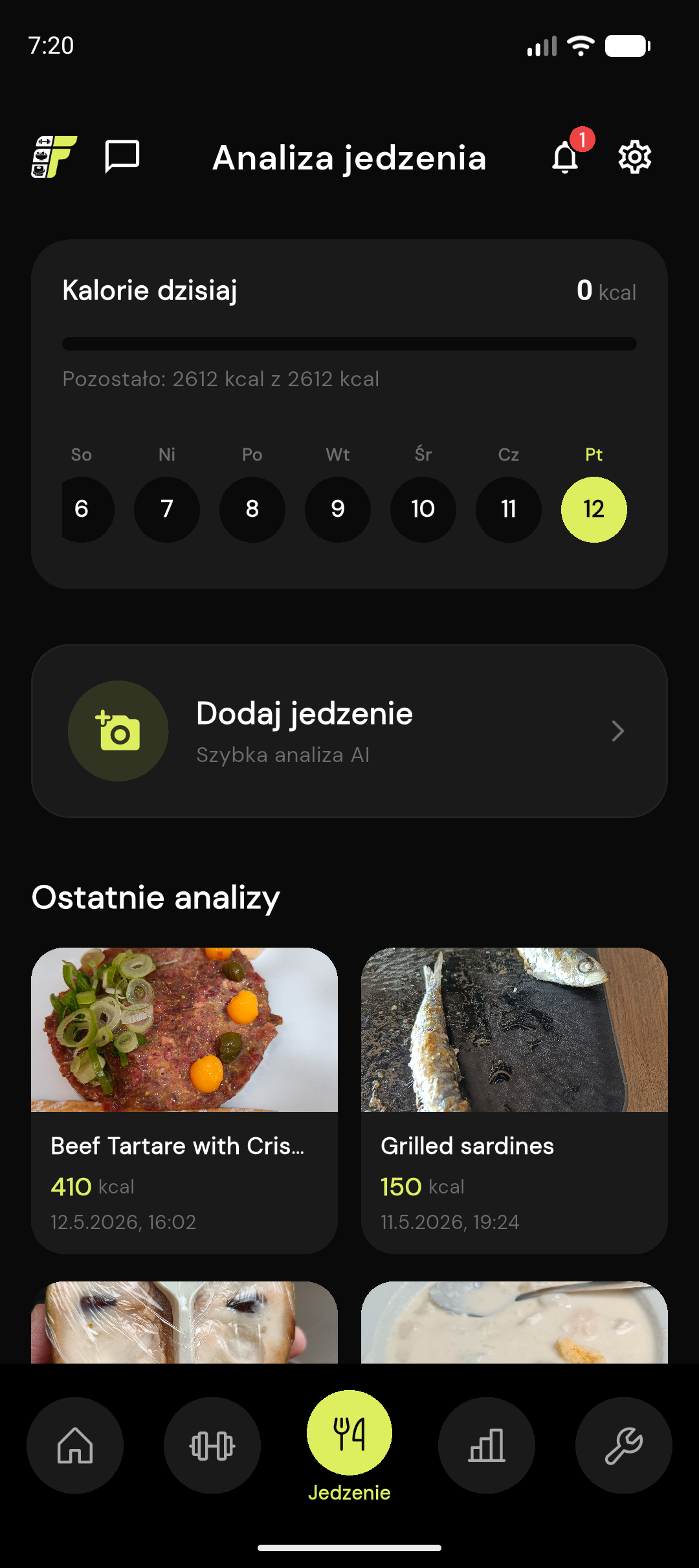 FitProgress — ekran analizy posiłku