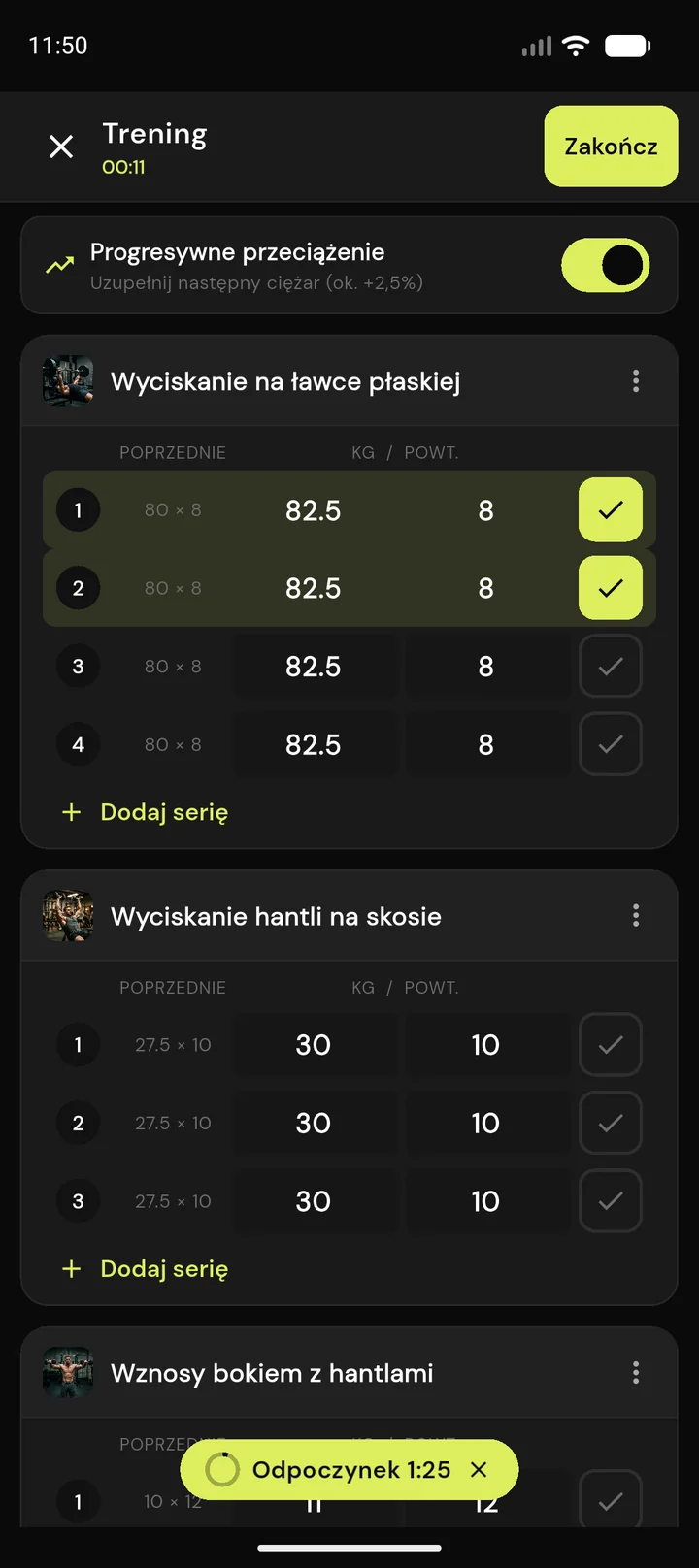 FitProgress - szybkie logowanie serii