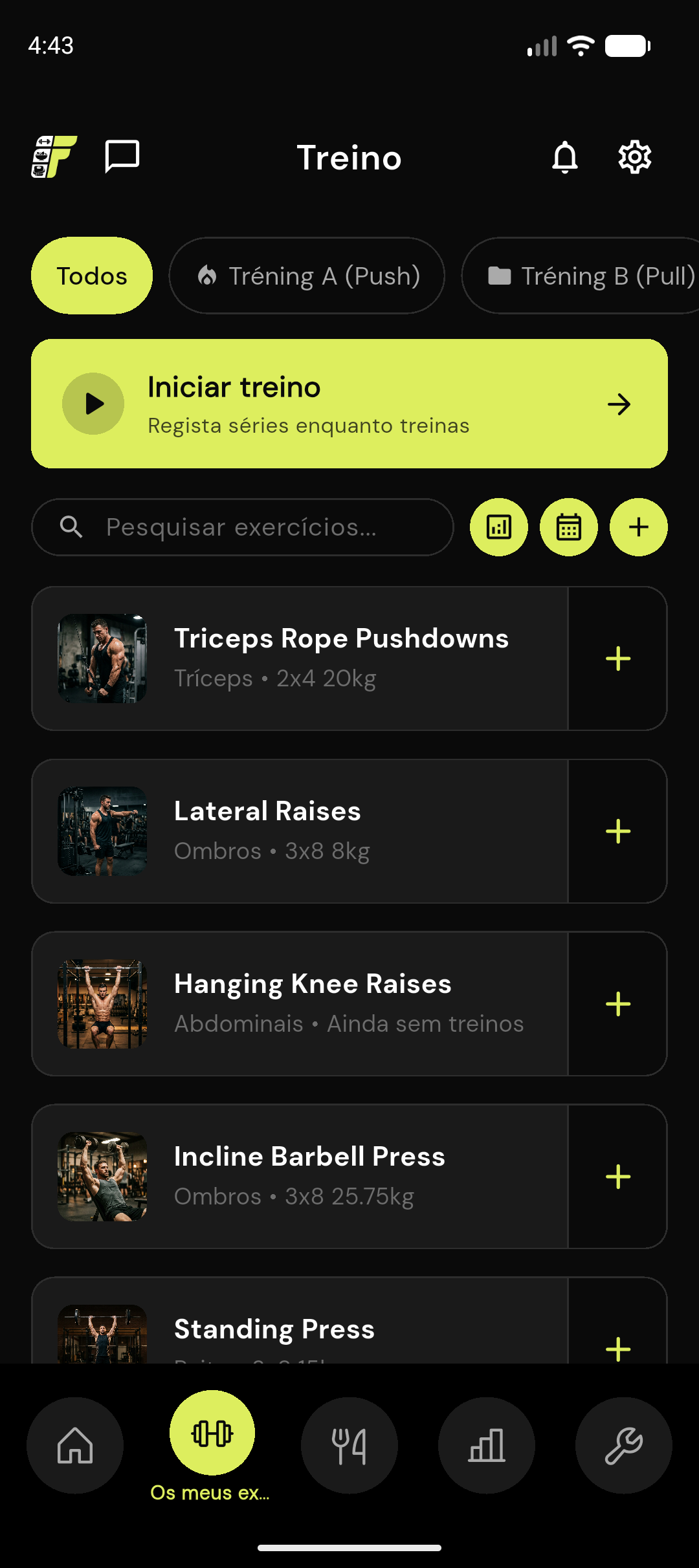 App FitProgress — ecrã de treino