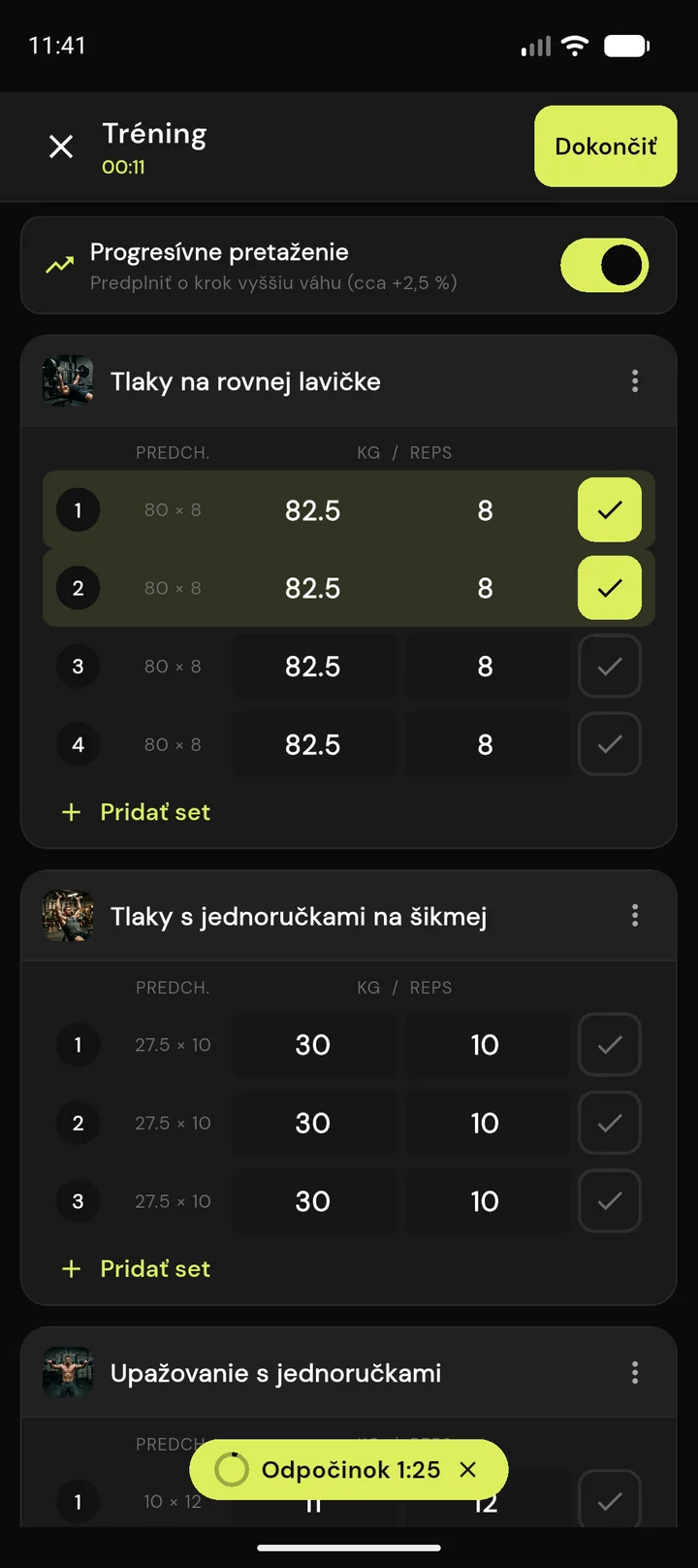 FitProgress rýchle zaznamenávanie sérií